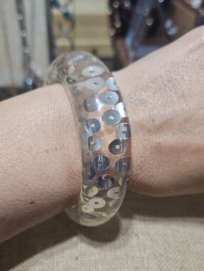 Vintage Lucite Bangle With Embedded Sequins